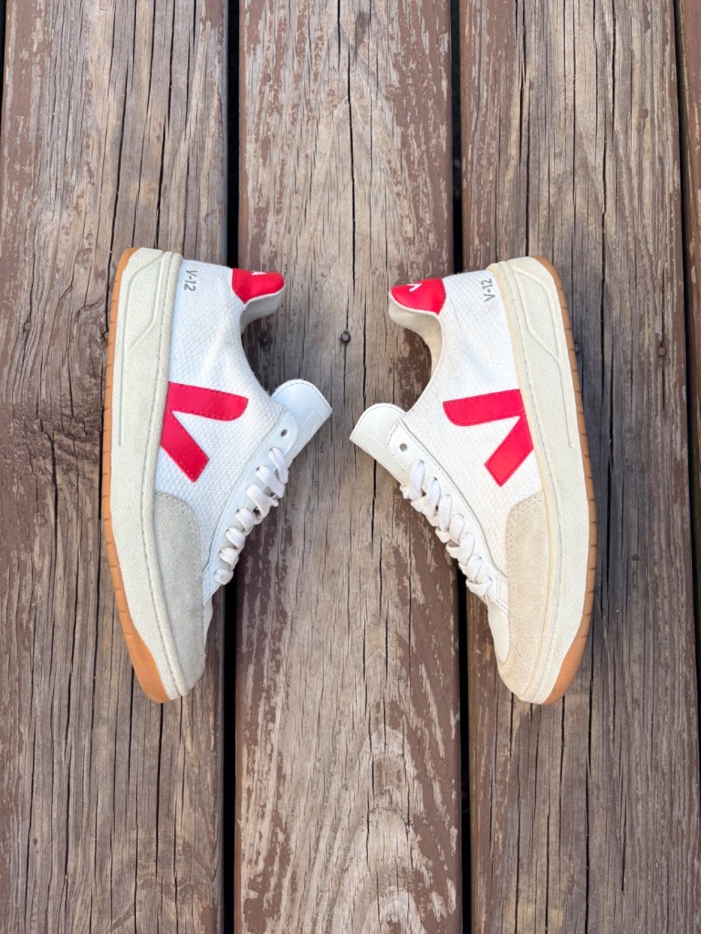 Veja V-12 Sneakers – White w/ Pink Logo & Gum Sole (Women’s 5) - Picture 3 of 8